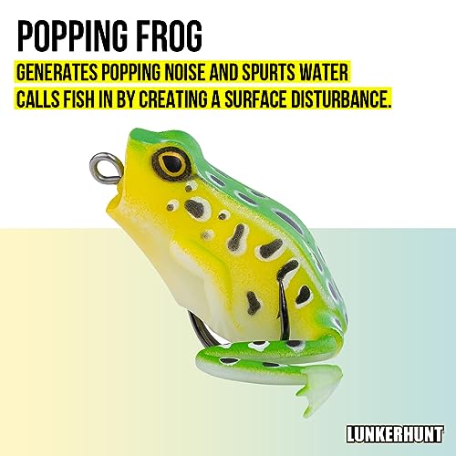 Lunkerhunt Frog Fishing Lure for Bass Fishing | Popping Frog Lure 1/4 oz | Topwater Fishing Bait with Weedless Hooks, Hollow Body, Trout Pike Lures - color: Leopard, size: 2.25 inch