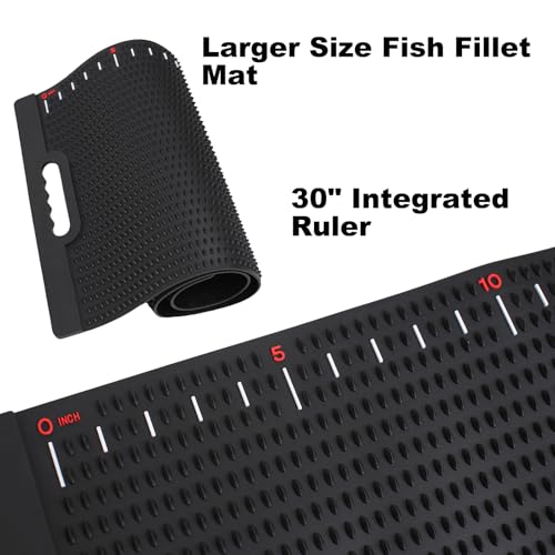 Kylebooker Fish Fillet Mat Extra Large 32 x 15.7 in | Anti-slip Texture ,Integrated Ruler, , Easy to Clean Material, Portable Storage, Fish Cutting Board