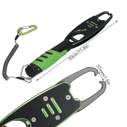 2 in 1 Fish Lip Gripper with Scale 40LB – Aluminum Alloy Fish Grabber for Freshwater Saltwater Fishing, Portable Fish Control Tool with Storage Bag