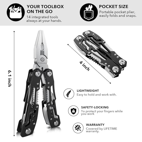 14-In-1 Multitool with Safety Locking, Professional Stainless Steel Multitool Pliers Pocket Knife, Bottle Opener, Screwdriver with Nylon Sheath ，Apply to Survival,Camping, Hunting and Hiking 10 Pcs