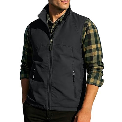 Fishing Vests for Men Lightweight Stand Collar Hiking Travel Vest - color: Black, size: Small