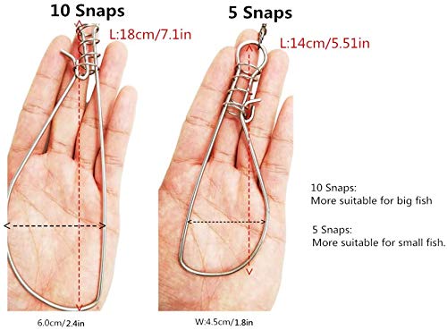 5 in 1 Stainless Steel Fishing Stringer Live Fish Lock,Steel Ropes Large Fish Lock w/Float and Plastic Handle,5 Snaps / 10 Snaps Available - color: 5 Snaps