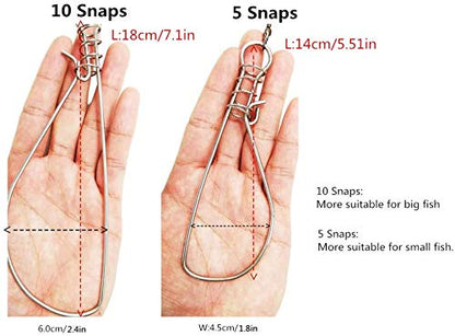 5 in 1 Stainless Steel Fishing Stringer Live Fish Lock,Steel Ropes Large Fish Lock w/Float and Plastic Handle,5 Snaps / 10 Snaps Available - color: 5 Snaps
