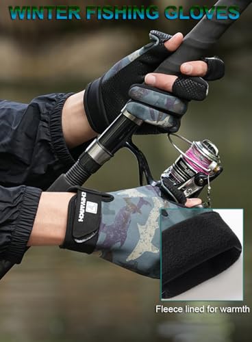SUJAYU Fullfinger Fishing Gloves Men & Women, Ice Fishing Gear Hunting Gloves for Men Cold Weather, Kayak Glove Fishing Glove Cold Weather Hunting Gear Cold Weather Fishing Gear - color: Camo Green, size: Large