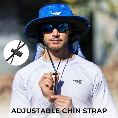 KastKing Sol Armis UPF 50 Boonie Hat - Sun Protection Hat, Fishing Hat, Beach & Hiking Hat, Paddling - color: A1: Prym1 Blue Patriot, size: With Neck Shield
