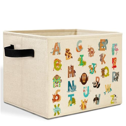 Boho Animal Alphabet Kids Storage Bins Box with Handles, Cute Animal Educational Laundry Basket Hamper Collapsible Clothes Toys Organizer for Toddler Room Nursery Playroom Bathroom - color: Animal Alphabet