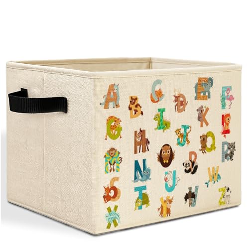 Boho Animal Alphabet Kids Storage Bins Box with Handles, Cute Animal Educational Laundry Basket Hamper Collapsible Clothes Toys Organizer for Toddler Room Nursery Playroom Bathroom - color: Animal Alphabet