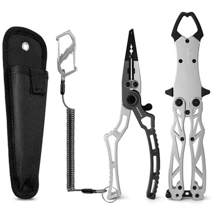 Ashconfish Fish Lip Gripper Pliers - Upgraded Muti-Function Aluminum Alloy Hook Remover and Split Ring Pliers for Fly Fishing, Ice Fishing, Fishing Gear (Silver) - color: Silver