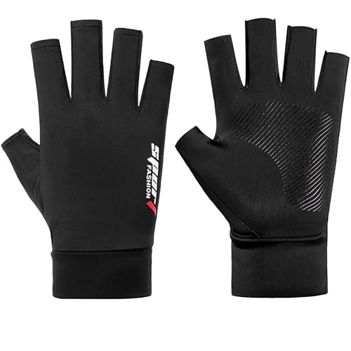 UTOWO Mens Spring/Summe Half Finger Gloves Outdoor Hiking Driving Cycling Riding Breathable Sunblock Gloves UV Protection - color: Black
