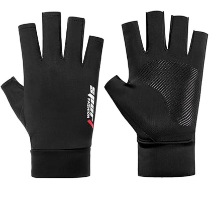 UTOWO Mens Spring/Summe Half Finger Gloves Outdoor Hiking Driving Cycling Riding Breathable Sunblock Gloves UV Protection - color: Black