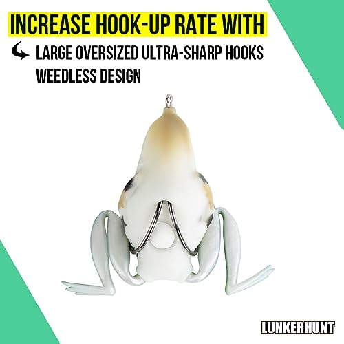 Lunkerhunt - Topwater Fishing Lures for Bass Trout Fishing | Combat Frog Lure for Big Fish | Award Winning Hollow Body Frog Fishing Bait with Weedless Hooks - color: Fox Trot