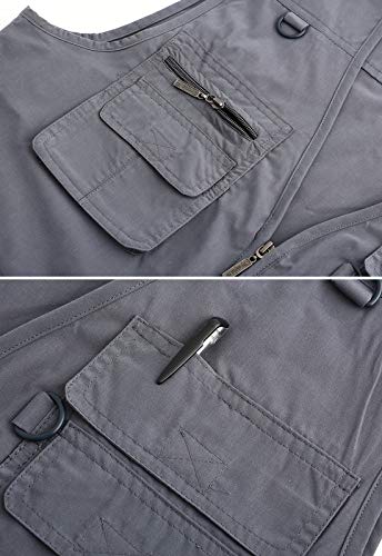 Spanye Mens Fishing Vest Multi Pocket Vests Safari Travel Photo Work Jacket Alive Outerwear - color: Gray Blue, size: Large