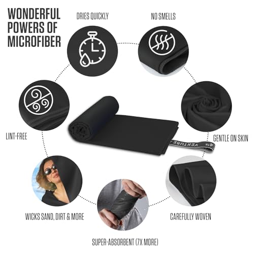 VENTURE 4TH Quick Dry Towel - Microfiber Travel Towel for Camping, Hiking, Gym, Beach - Lightweight, Packable, Compact Backpacking Companion - Black Medium - color: Black, size: 40.00" x 21.00"