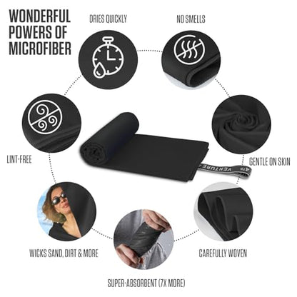 VENTURE 4TH Quick Dry Towel - Microfiber Travel Towel for Camping, Hiking, Gym, Beach - Lightweight, Packable, Compact Backpacking Companion - Black Medium - color: Black, size: 40.00" x 21.00"