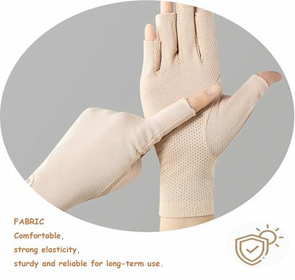 FGSS Summer Sunblock Gloves UV Protection Non-Slip Touchscreen Driving Gloves for Women Cyling Riding Outdoor - color: Apricot-style 1