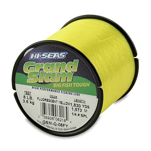 HI-SEAS Grand Slam Monofilament Fishing Line - Strong & Abrasion Resistant in Clear, Pink, Green, Smoke Blue, Fluorescent Yellow Freshwater & Saltwater – Quarter Pound Spool - color: Flourescent Yellow, style: 8 Lb Test, 0.27 Mm Dia, 1830 Yd