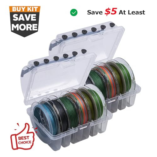 Goture Fishing Line Storage Box 1/2Pcs, 6(2 Large + 4 Standard) Slots Fishing Line Case, PP Clear Visibility Fishing Line Organizer, Silicone Holes Line Spool Box - style: 2Pcs - 6 Slots Spool Storage Box