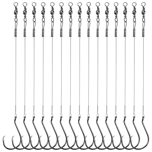 Circle Hooks Rigs, 15pcs Fishing Leader Rigs with Steel Leader Wire and Circle Hooks 1/0 2/0 3/0 4/0 5/0 6/0 7/0 8/0 9/0 10/0 for Bass, Catfish Fishing - size: 8/0