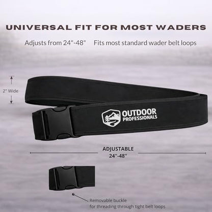 O’Pros Premium 2” Neoprene Adjustable (24” to 48”) Wading Belt – Fishing Wader Belt - color: Black