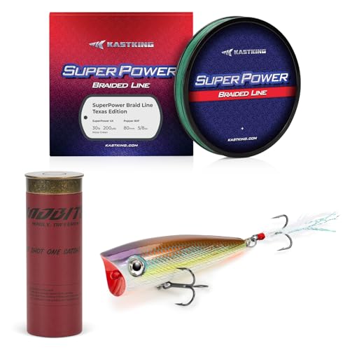 KastKing Superpower Braided Fishing Line and Lure Kit, 4X Braid Line with Hard & Soft Baits, Topwater, Jigs, Rigs&Jerkbaits, Complete Freshwater Fishing Gear Set for Bass,Trout & Walleye,Gift for Men - size: Line: 30 LB-200 Yds + Lure: Popper 1pc