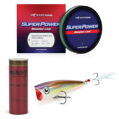 KastKing Superpower Braided Fishing Line and Lure Kit, 4X Braid Line with Hard & Soft Baits, Topwater, Jigs, Rigs&Jerkbaits, Complete Freshwater Fishing Gear Set for Bass,Trout & Walleye,Gift for Men - size: Line: 30 LB-200 Yds + Lure: Popper 1pc