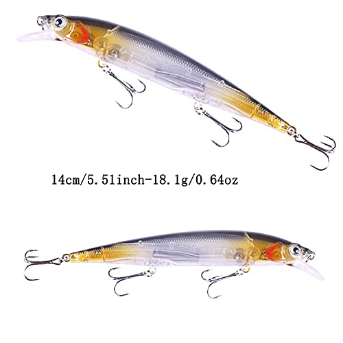 Jerk Baits for Bass Fishing, Jerkbait Fishing Lures, Minnow Lures Jerk Bait for Freshwater/Saltwater Fishing Lures for Trout Pike, 5pcs/10pcs with Box - color: J:5.51in/0.64oz/5pcs