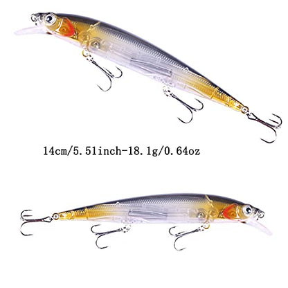 Jerk Baits for Bass Fishing, Jerkbait Fishing Lures, Minnow Lures Jerk Bait for Freshwater/Saltwater Fishing Lures for Trout Pike, 5pcs/10pcs with Box - color: J:5.51in/0.64oz/5pcs