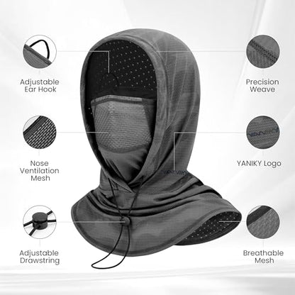 YANIKY Summer Cooling Balaclava with Breathable Holes, Sun UV Protection Face Mask for Running, Cycling, Fishing, Men & Women - color: Black & Dark Gray Camo Set