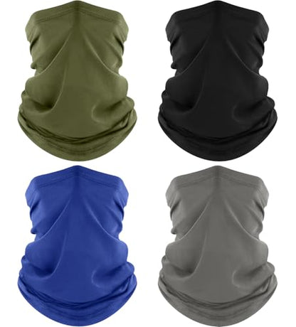 ROXUN Neck Gaiter, 4 Pack Summer Cooling Breathable Face Mask for Outdoors | Stretch Moisture Wicking, UPF 50, Wind Dust UV Protection, 95% Polyester 5% Spandex, Quick Dry & Washable - color: Black+gray+blue+army Green