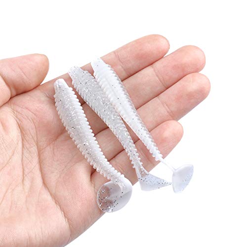 Paddle Tail Swimbaits 100/80/50PCS, 5/4/3/2 inch Soft Fishing Lures Bulk Pack – Durable Lifelike Action Lures for Bass, Trout, Crappie – Freshwater & Saltwater Fishing Gifts - color: White Pearl, size: 3in, 100pcs