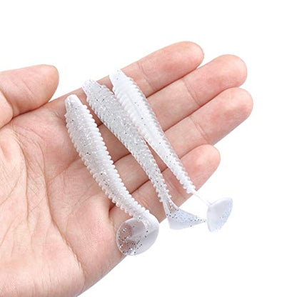Paddle Tail Swimbaits 100/80/50PCS, 5/4/3/2 inch Soft Fishing Lures Bulk Pack – Durable Lifelike Action Lures for Bass, Trout, Crappie – Freshwater & Saltwater Fishing Gifts - color: White Pearl, size: 3in, 100pcs