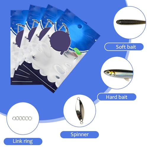 MiOYOOW Plastic Fishing Bait Bag, 50PCS Clear Lure Packaging Bags Reusable Soft Bait Storage Organizer with Self-Sealing Opening for Lures Baits Hooks Swivels Spoons