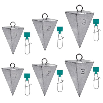 SIWIRIOM Pyramid Sinkers for Surf & Saltwater 6 Pack Fishing Weights Lead Sinkers with Slider Universal Connectors, Fishing Weights Assortment Kits Fishing Gear Tackle 1oz 2oz 3oz - size: Mixed-6pcs(1oz-2pcs + 2oz-2pcs + 3oz-2pcs)