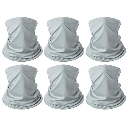 6 Pieces Summer Face Cover Scarf Mens Neck Gaiter For Men Women UV Protection Face Breathable Sun Protection Cycling Running - color: Grey(6-pack)