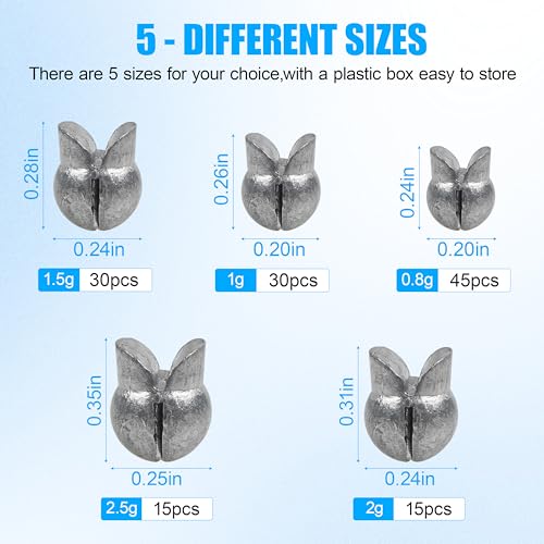 Split Shot Sinker Fishing Weights, 120pcs Removable Round Split Shot Fishing Line Sinkers Clip On Weights for Freshwater Saltwater Fishing - size: Mix Sizes 135pcs