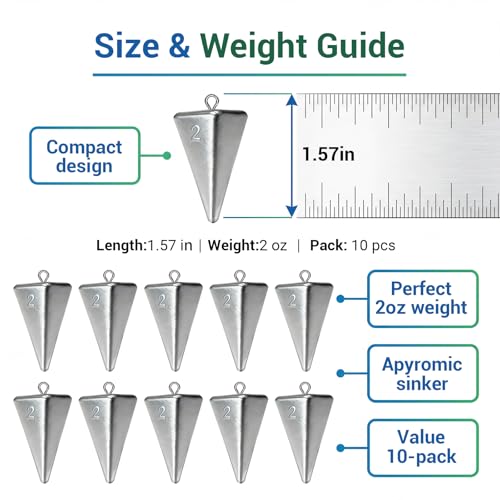 Fishing Weights Pyramid Sinkers Kit Bullet Fishing Weights Sinkers for Ocean Saltwater Surf Fishing Gear Tackle 1oz 2oz 3oz 4oz - color: 2oz-10pcs