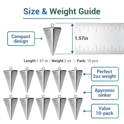 Fishing Weights Pyramid Sinkers Kit Bullet Fishing Weights Sinkers for Ocean Saltwater Surf Fishing Gear Tackle 1oz 2oz 3oz 4oz - color: 2oz-10pcs