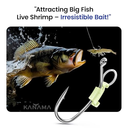 KANAMA Luminous Live Shrimp Hooks - High Carbon Steel Fishing Hooks Saltwater Corrosion Resistant Barbed Strong Hooks Freshwater Shrimp Walker, Ideal for Bass, Groupers, Pike, Catfish & More - size: (S+M+L) ×1