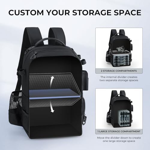 KastKing BaitSpace Fishing Tackle Backpack with Removable Bait Binder,2 Rod Holders Storage Fishing Gear and Equipment - color: A: Black, size: With (4) 3600 tackle boxes