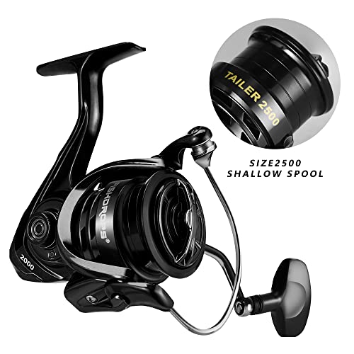 Fishdrops Fishing Reels Spinning Reel Left/Right Interchangeable Aluminium Handle, 7.5 oz Ultralight Spinning Reels, 5.5:1 Gear Ratio Deep/Shallow Aluminum Spool for Freshwater and Saltwater - size: TAILER2500