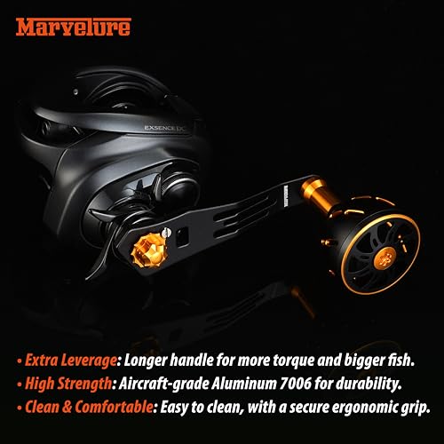 Power Handle 2.95'' (75 mm) Compatible for Shimano Curado Tranx, Daiwa Lexa, Penn Fathom Squall Low Profile, Okuma Komodo, Quantum Accurist Baitcasting Reels - color: Black Gold, size: 7x4 mm (Elite)