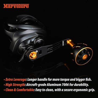 Power Handle 2.95'' (75 mm) Compatible for Shimano Curado Tranx, Daiwa Lexa, Penn Fathom Squall Low Profile, Okuma Komodo, Quantum Accurist Baitcasting Reels - color: Black Gold, size: 7x4 mm (Elite)