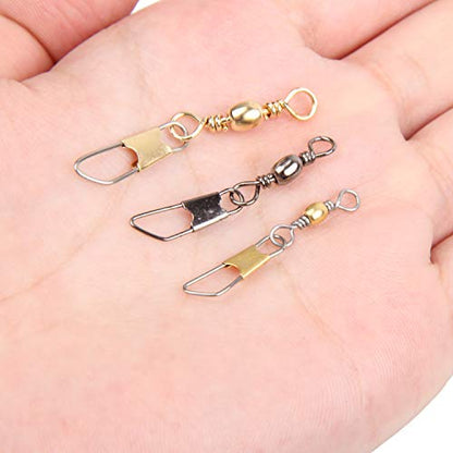 AGOOL Barrel Swivel Snap Kit - 50pcs Barrel Swivels with Safety Snaps High Strength Fishing Quick Connect Snap Swivels with Solid Ring Fishing Tackle Accessories Box Kit Size 4#,6#,8#,10#,12#,14# - color: 50pcs-black&gold