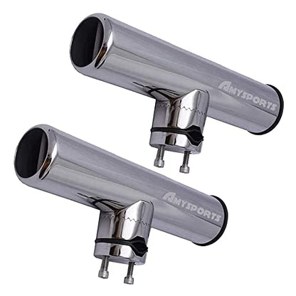 AMYSPORTS Rail Mount Rod Clamp Holders Boat Clamp Holders Rod Stainless Steel Fishing Rods Holder Adjustable Marine Side Mounted Support for Kayak Boats Fishing