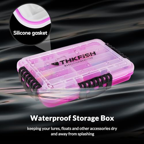 THKFISH Fishing Tackle Box 3600 Tackle Tray Floating Fishing Lure Box Storage Organizer Small Plastic Box with Adjustable Dividers,Sun-proof - color: 2PCS-3600-PINK