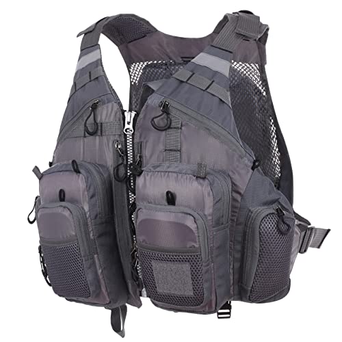 Lixada Fly Fishing Vest Fishing Jacket Breathable Polyester Mesh Design Fishing Vest - color: Grey