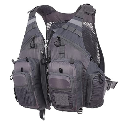 Lixada Fly Fishing Vest Fishing Jacket Breathable Polyester Mesh Design Fishing Vest - color: Grey