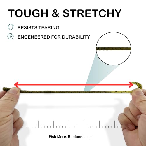5.5" Pulse Slim Worm Soft Lure for Bass Fishing, Slim Profile Salt Infused Responsive Curl Tail with Ribbed Body & Reinforced Hook Section, 12 Pack - color: Red Bug