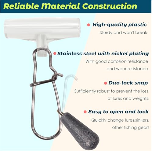 Sinker Slides Stainless Steel Fish Line Clips with Dou Lock Snaps, Suitable for Varieties of Fishing Gears, Fish Lures Sinkers Floats Split Shot Swivel Hook Fishing Tackle Catfish Rig