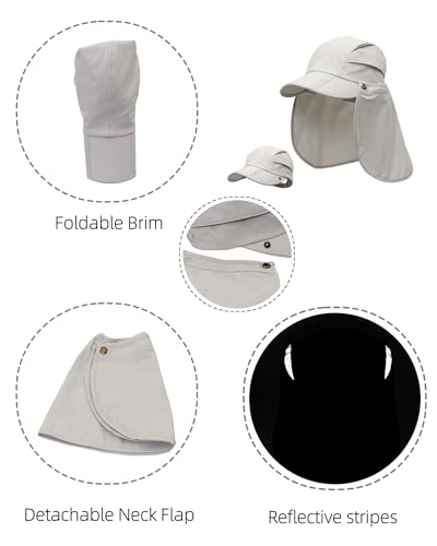 Men Women Safari Fishing Sun Cap with Removable Neck Flap UPF 50+ UV Protection Quick Dry Breathable Hats - color: Beige